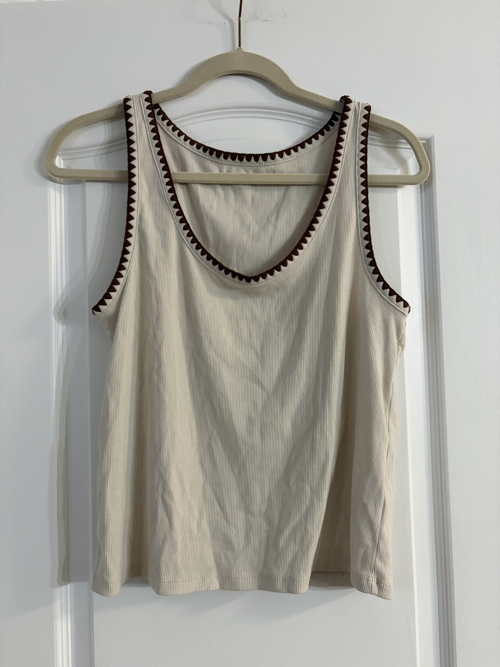 Old Navy Cream Tank with Brown Trim